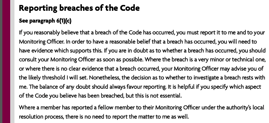 Reporting breaches of the code